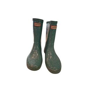 Hunter Kids Rain Boots Glitter Teal Rubber Waterproof UK 12 (US13) Youth